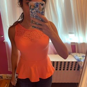 Peach peplum top with lace